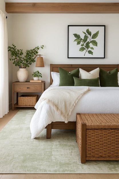 7' X 10' Beige and Green Abstract Distressed Area Rug