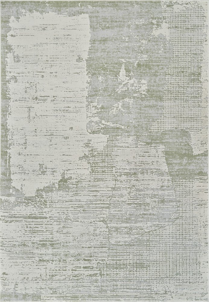 7' X 10' Beige and Green Abstract Distressed Area Rug