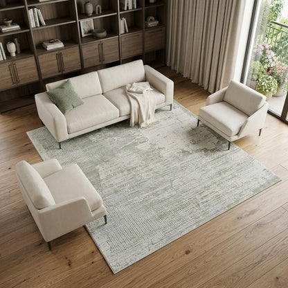 7' X 10' Beige and Green Abstract Distressed Area Rug
