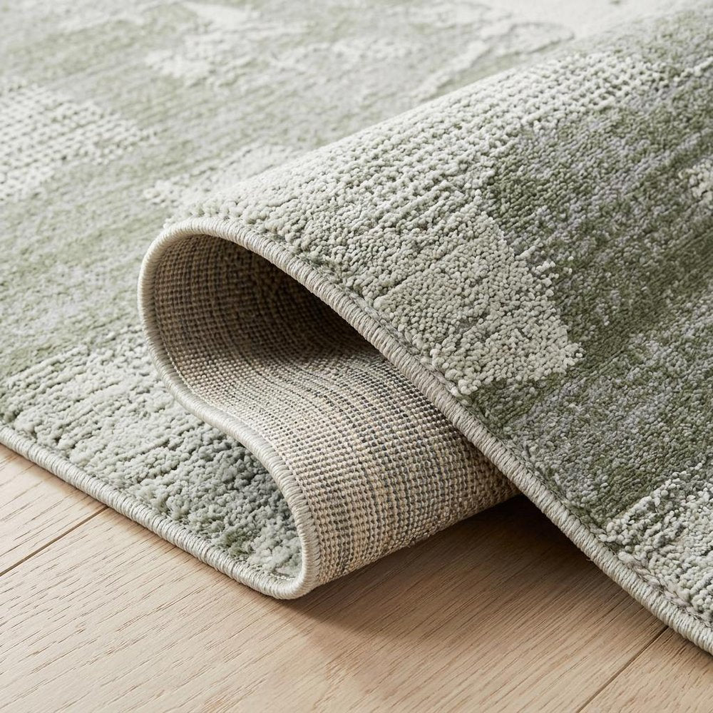 8' X 11' Beige and Green Abstract Distressed Area Rug