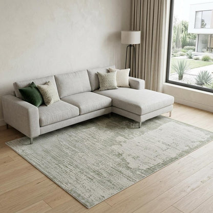 8' X 11' Beige and Green Abstract Distressed Area Rug