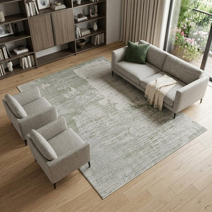 8' X 11' Beige and Green Abstract Distressed Area Rug