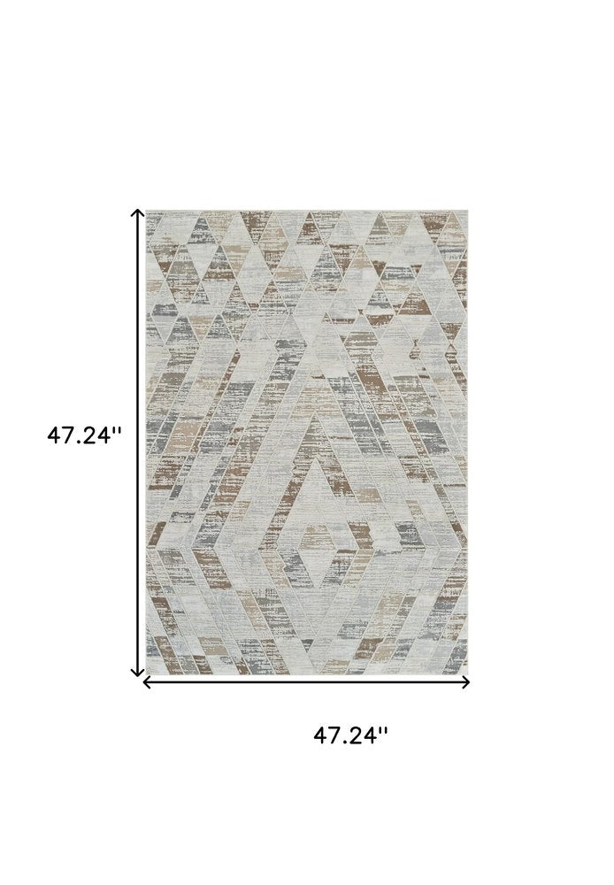 4' X 6' Beige and Brown Abstract Distressed Area Rug