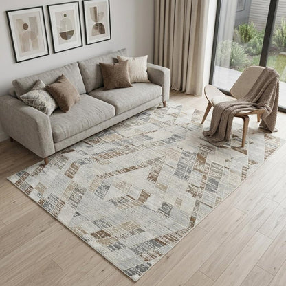 5' X 8' Beige and Brown Abstract Distressed Area Rug