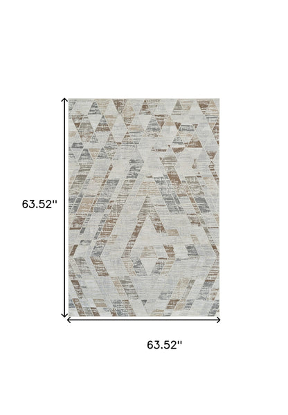 5' X 8' Beige and Brown Abstract Distressed Area Rug