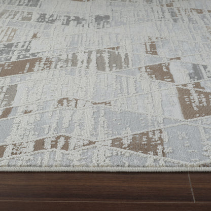 7' X 10' Beige and Brown Abstract Distressed Area Rug