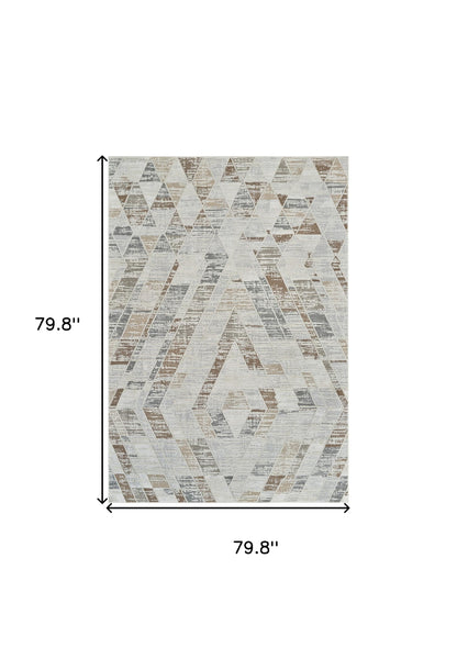 7' X 10' Beige and Brown Abstract Distressed Area Rug