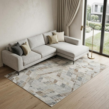 8' X 11' Beige and Brown Abstract Distressed Area Rug