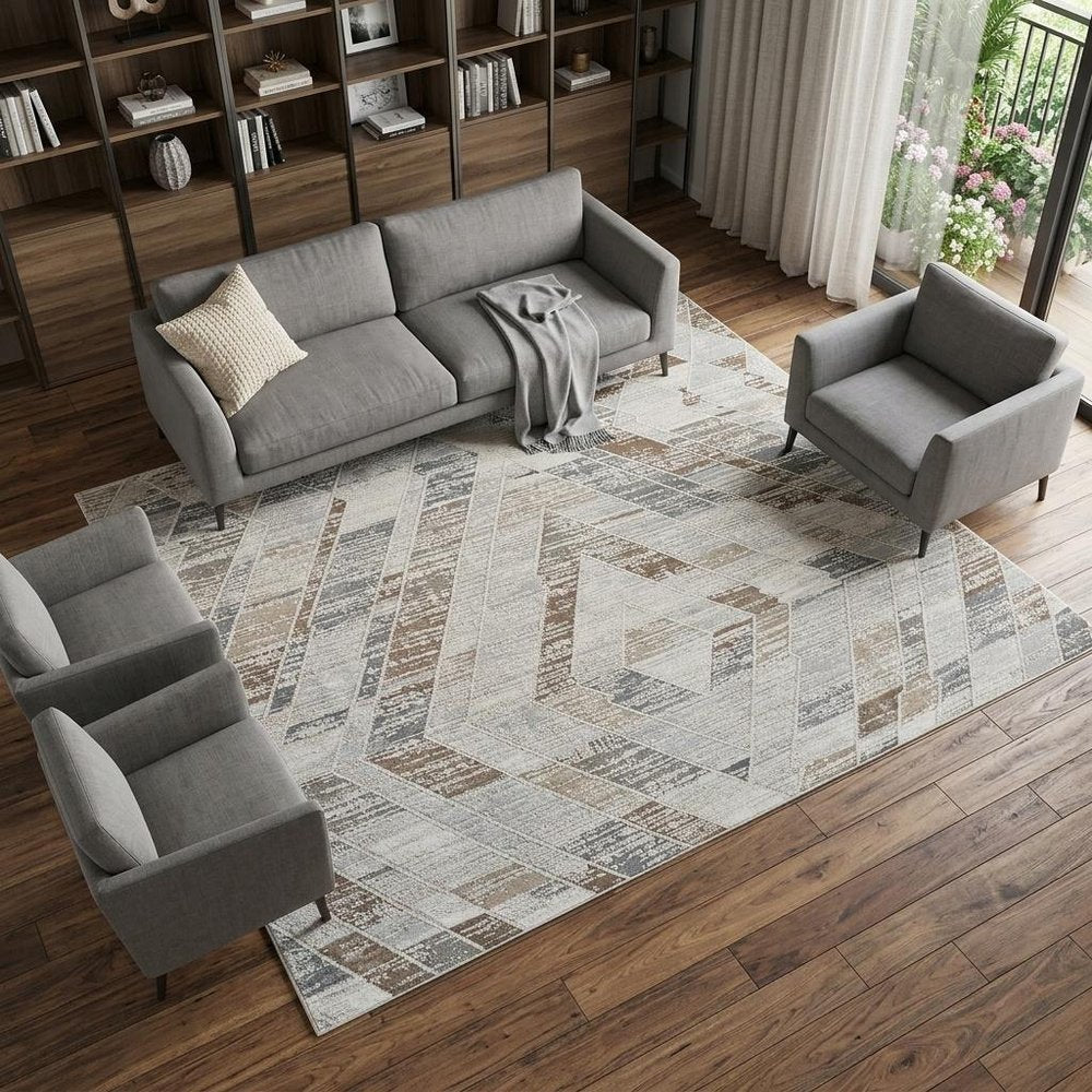 8' X 11' Beige and Brown Abstract Distressed Area Rug
