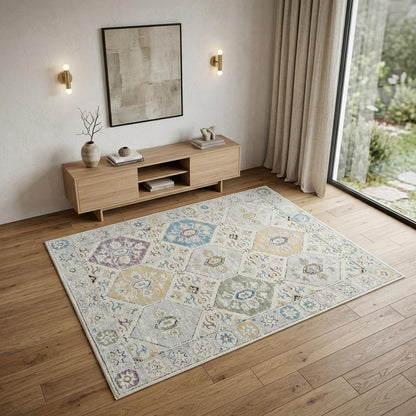 4' X 6' Beige and Gray Abstract Distressed Area Rug