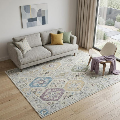 5' X 8' Beige and Gray Abstract Distressed Area Rug