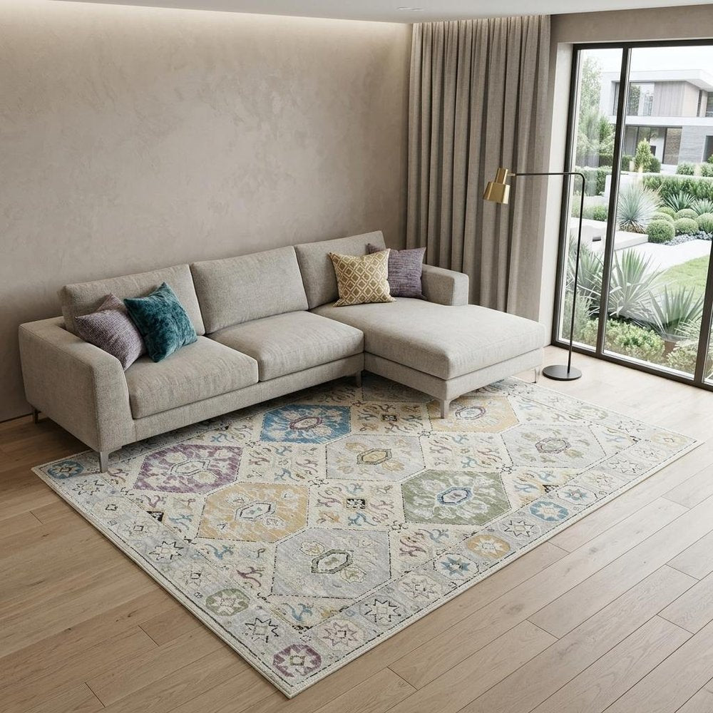 7' X 10' Beige and Gray Abstract Distressed Area Rug