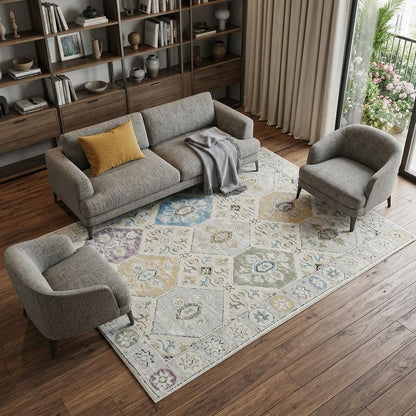 8' X 11' Beige and Gray Abstract Distressed Area Rug
