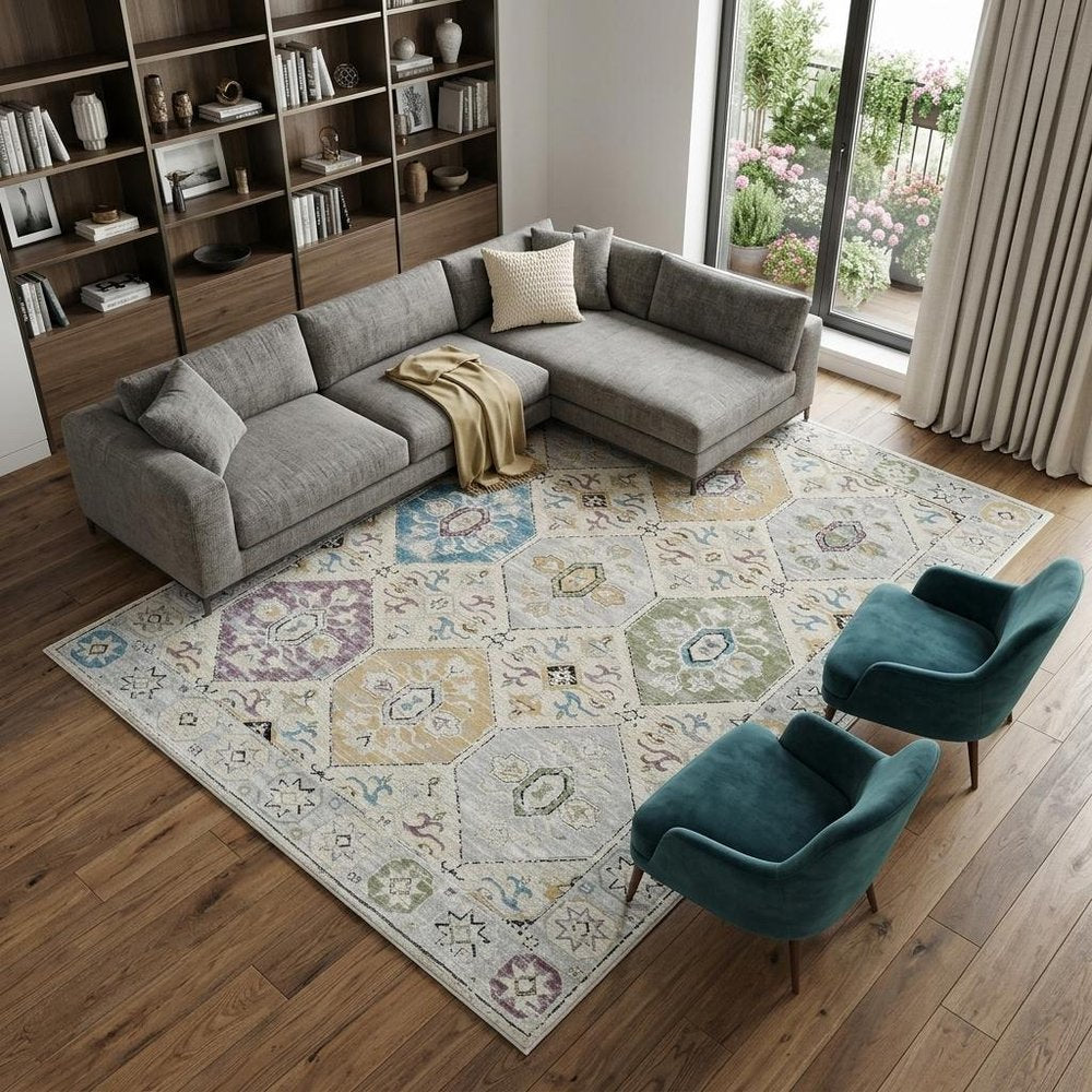 8' X 11' Beige and Gray Abstract Distressed Area Rug