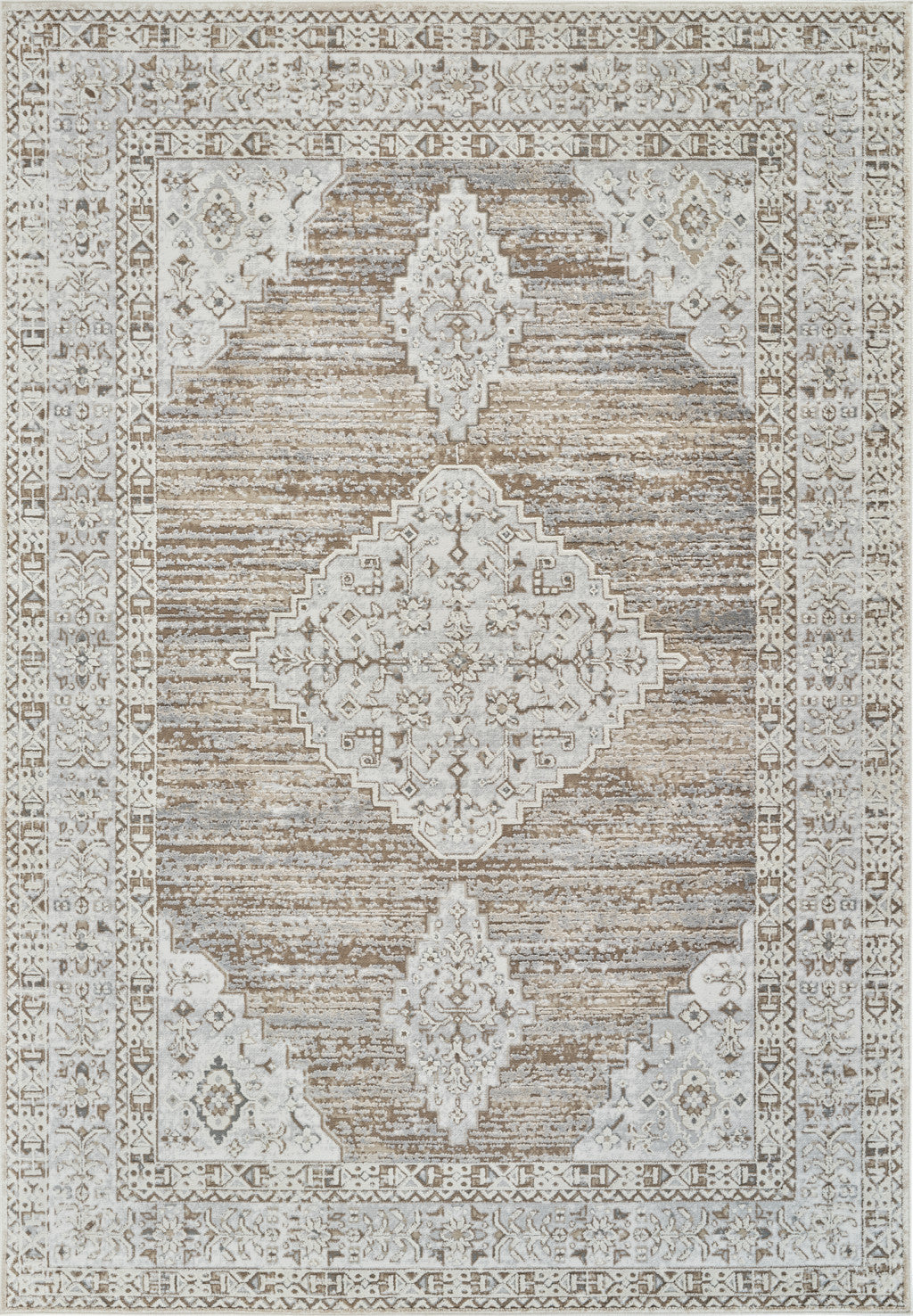 4' X 6' Beige and Brown Abstract Distressed Area Rug