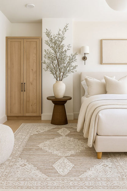 4' X 6' Beige and Brown Abstract Distressed Area Rug