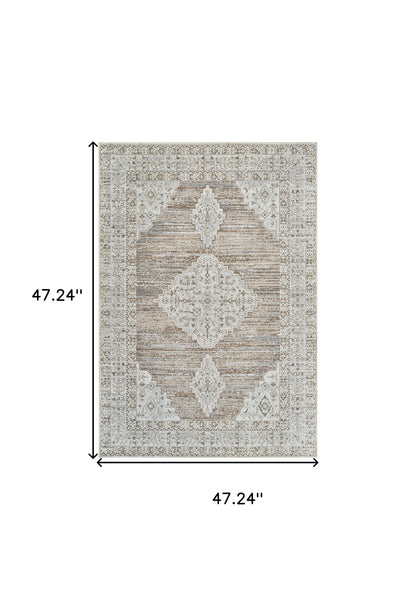 4' X 6' Beige and Brown Abstract Distressed Area Rug