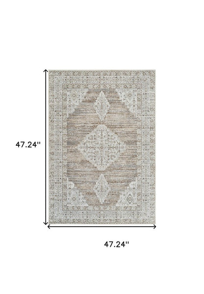 4' X 6' Beige and Brown Abstract Distressed Area Rug