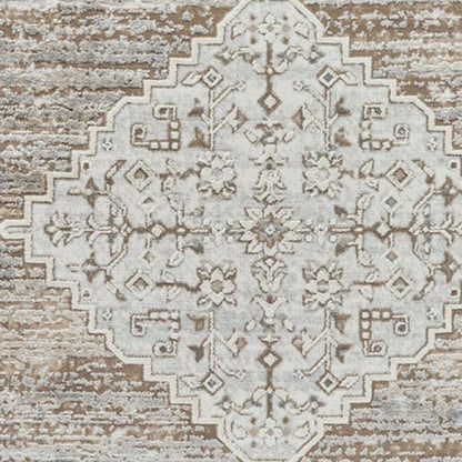 5' X 8' Beige and Brown Abstract Distressed Area Rug