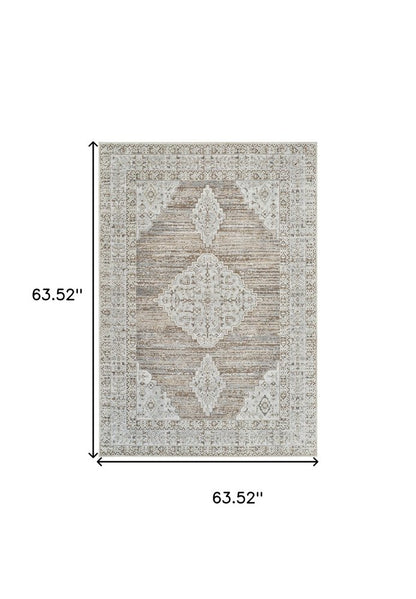 5' X 8' Beige and Brown Abstract Distressed Area Rug