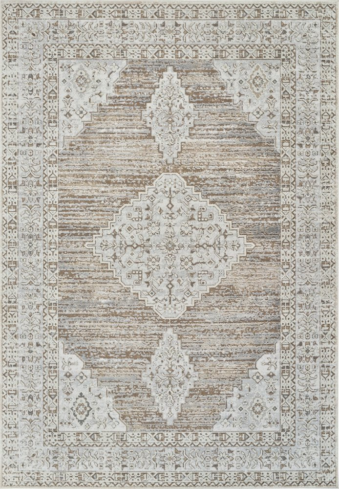 7' X 10' Beige and Brown Abstract Distressed Area Rug