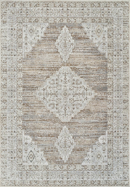 7' X 10' Beige and Brown Abstract Distressed Area Rug