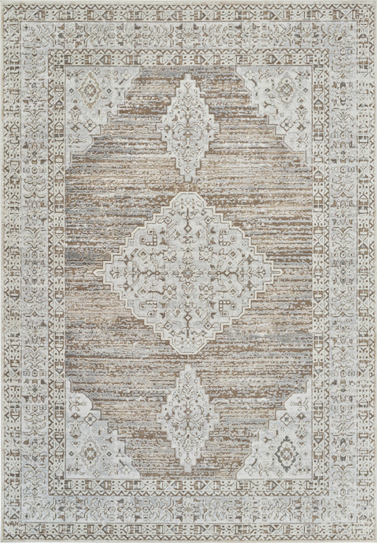 7' X 10' Beige and Brown Abstract Distressed Area Rug