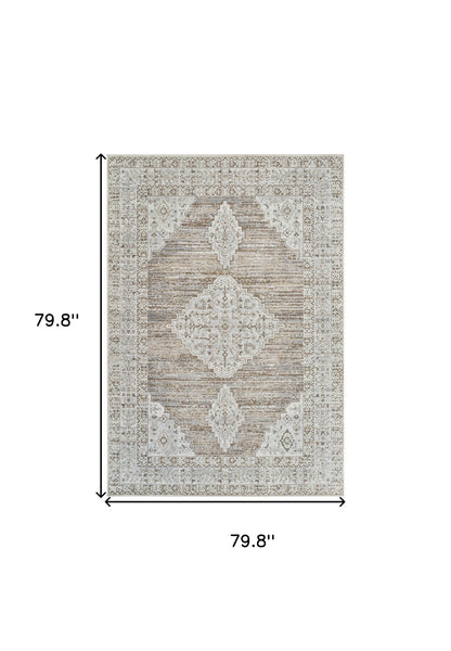 7' X 10' Beige and Brown Abstract Distressed Area Rug