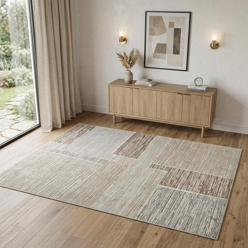 4' X 6' Beige and Brown Abstract Distressed Area Rug