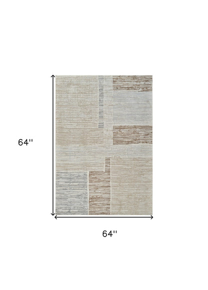5' X 8' Beige and Brown Abstract Distressed Area Rug