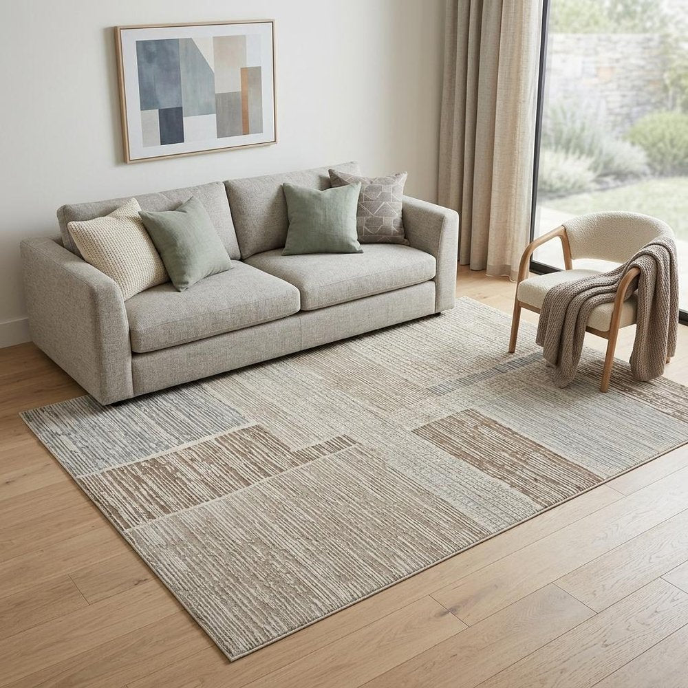 5' X 8' Beige and Brown Abstract Distressed Area Rug