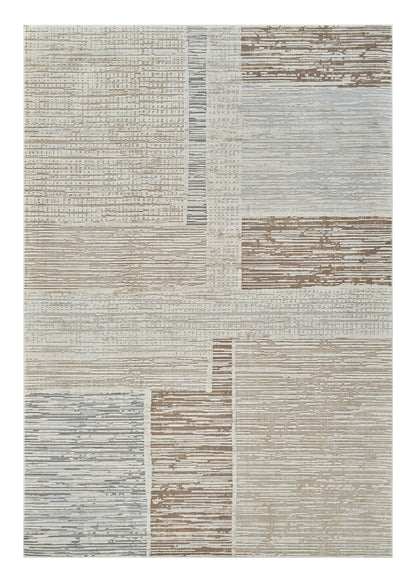 5' X 8' Beige and Brown Abstract Distressed Area Rug