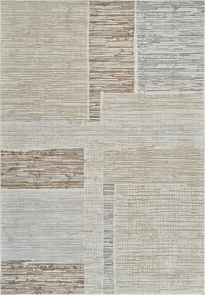 7' X 10' Beige and Brown Abstract Distressed Area Rug