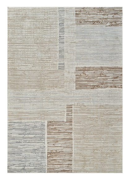 7' X 10' Beige and Brown Abstract Distressed Area Rug