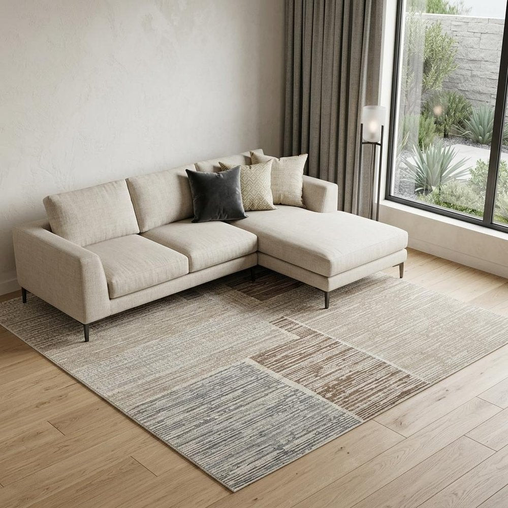 8' X 11' Beige and Brown Abstract Distressed Area Rug