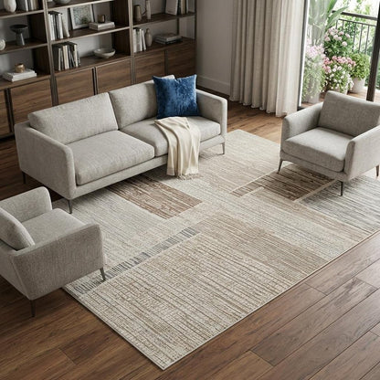 8' X 11' Beige and Brown Abstract Distressed Area Rug