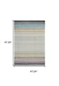4' X 6' Beige and Blue Abstract Distressed Area Rug