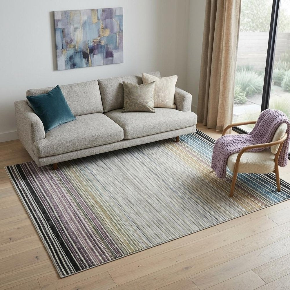 5' X 8' Beige and Blue Abstract Distressed Area Rug