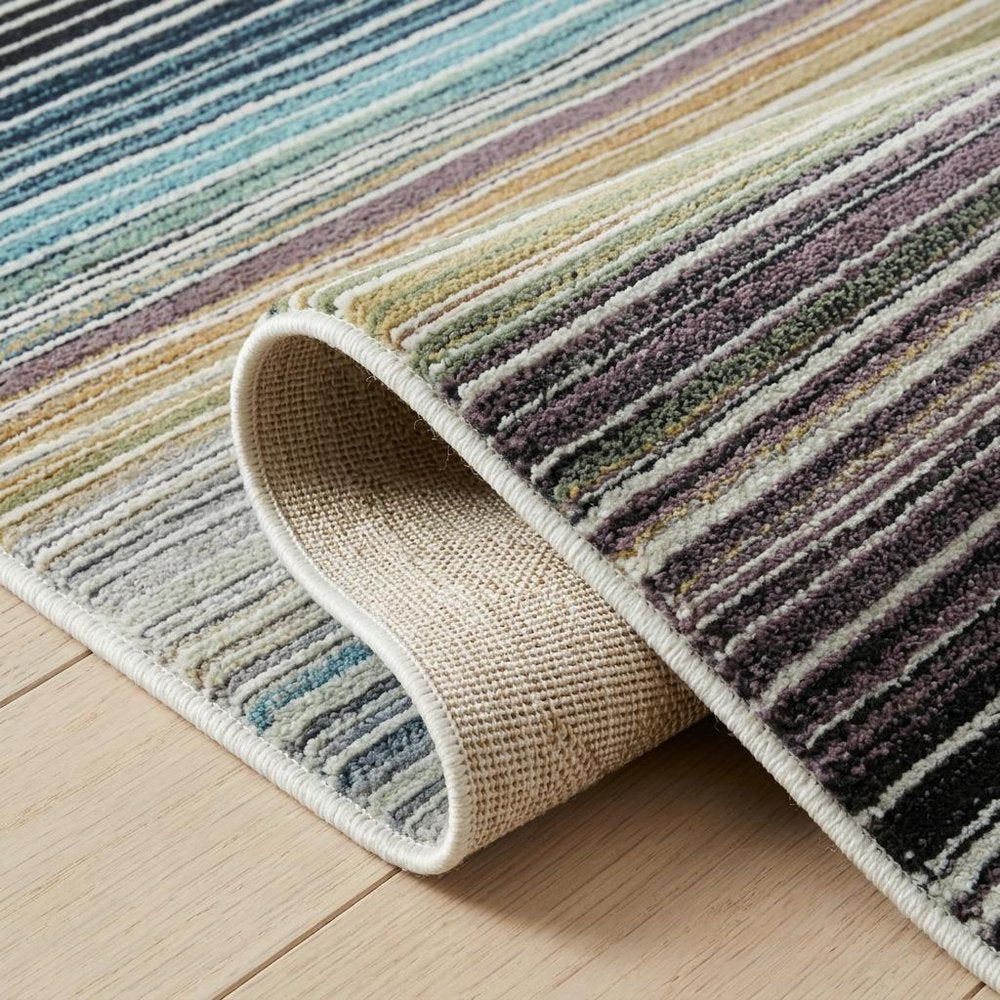 7' X 10' Beige and Blue Abstract Distressed Area Rug