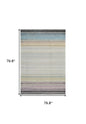 7' X 10' Beige and Blue Abstract Distressed Area Rug