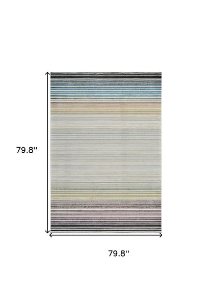 7' X 10' Beige and Blue Abstract Distressed Area Rug