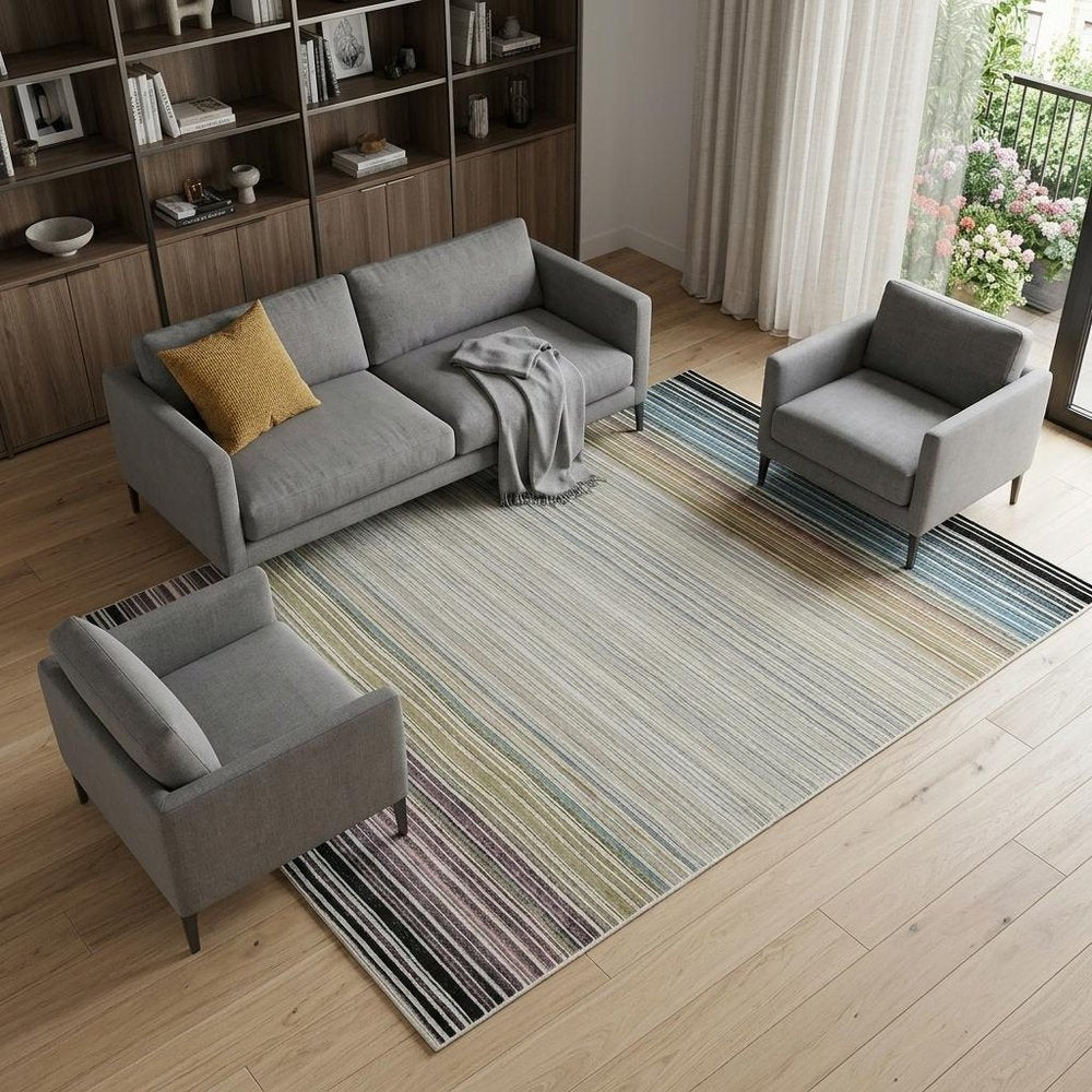 8' X 11' Beige and Blue Abstract Distressed Area Rug