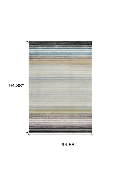 8' X 11' Beige and Blue Abstract Distressed Area Rug