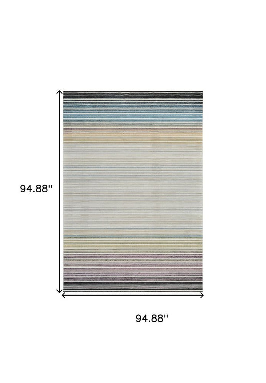 8' X 11' Beige and Blue Abstract Distressed Area Rug