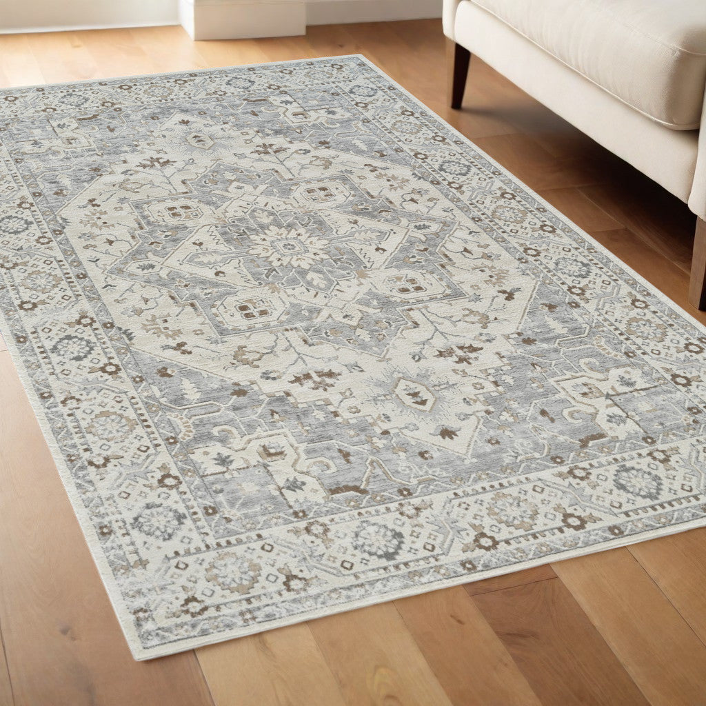 4' X 6' Gray and Beige Oriental Distressed Area Rug