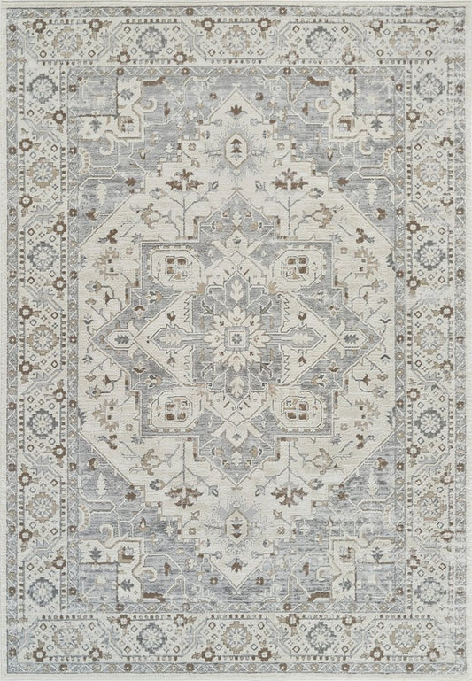 5' X 8' Gray and Beige Oriental Distressed Area Rug