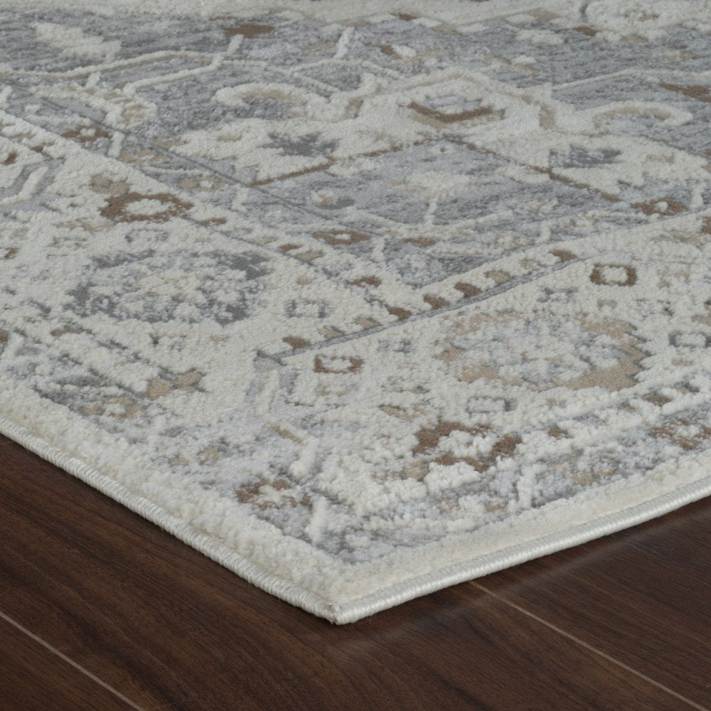 5' X 8' Gray and Beige Oriental Distressed Area Rug