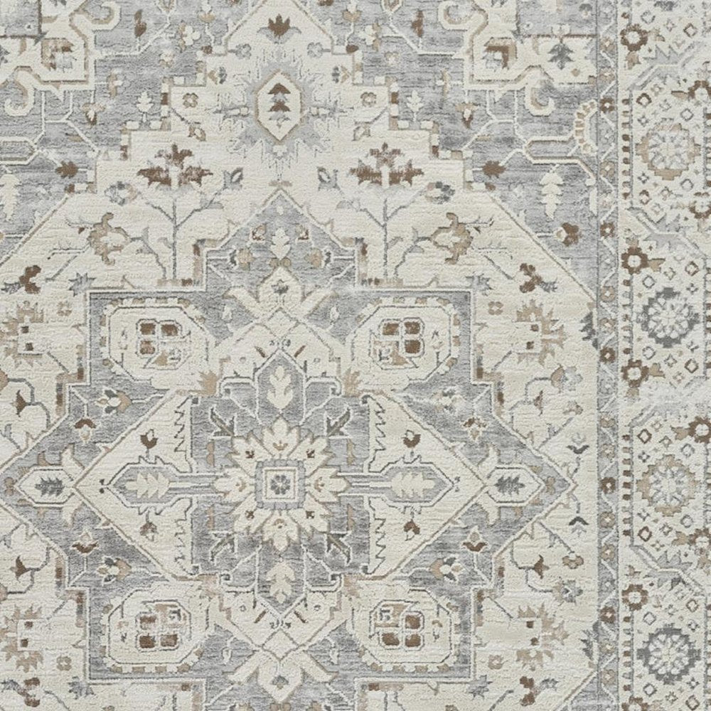 5' X 8' Gray and Beige Oriental Distressed Area Rug