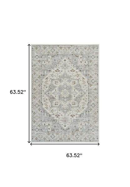 5' X 8' Gray and Beige Oriental Distressed Area Rug