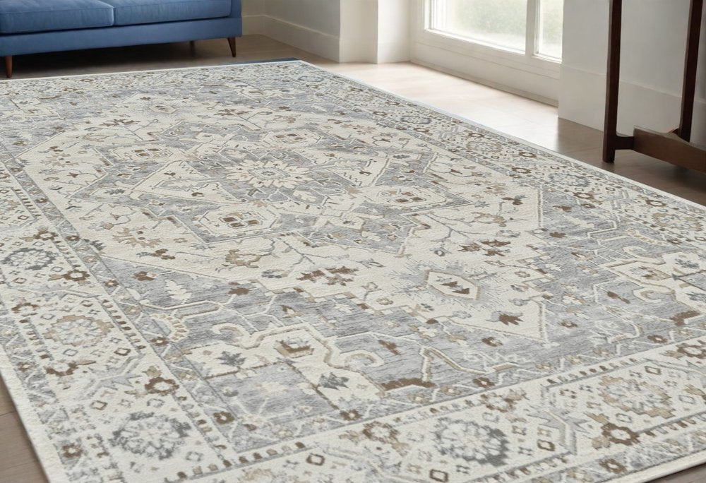 5' X 8' Gray and Beige Oriental Distressed Area Rug